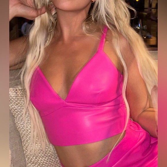 Susana Monaco Revolve Faux Leather Pink Glo Crop Top Bralette Size Small NWT - Picture 1 of 10